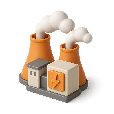 Stylized 3D Power Plant Icon with Volumetric Design