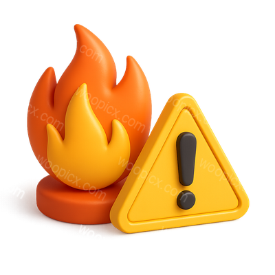 3D Fire Warning Icon with Volumetric Design