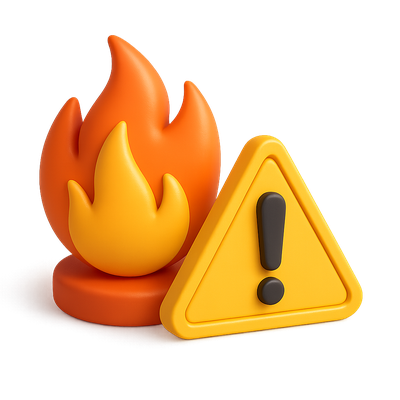 3D Fire Warning Icon with Volumetric Design