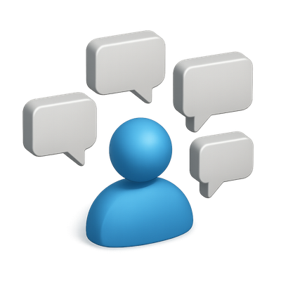 3D Speech Bubbles with Iconic Figure in Isometric View