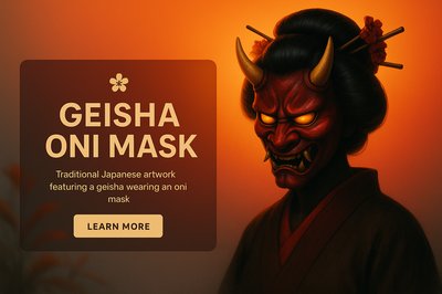 Artistic depiction of a geisha wearing an oni mask