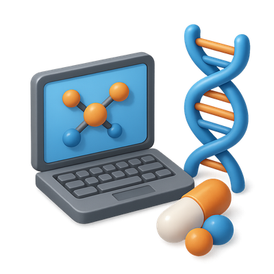 3D Icon Representing Drug Discovery and AI Technology