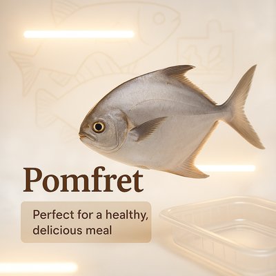 Realistic Carousel Slide Design Featuring Pomfret Fish