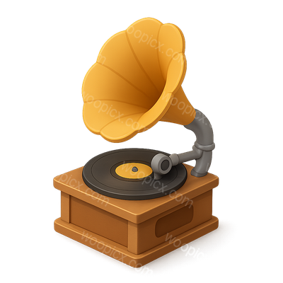 Stylized 3D Gramophone Icon with Vinyl Player