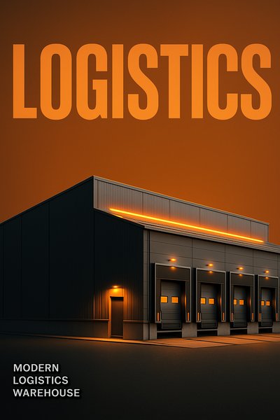 Modern Logistics Warehouse Design with Bold Typography