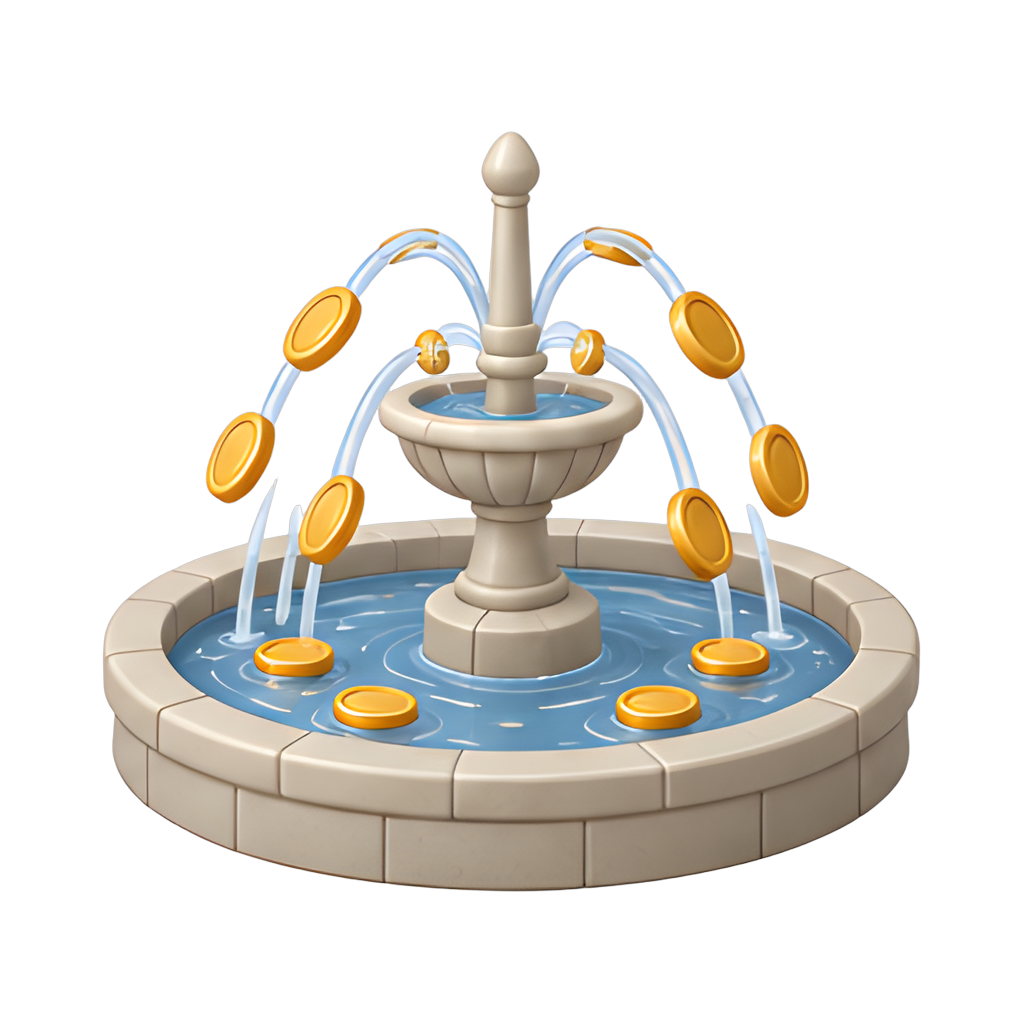 fountain with gold coins