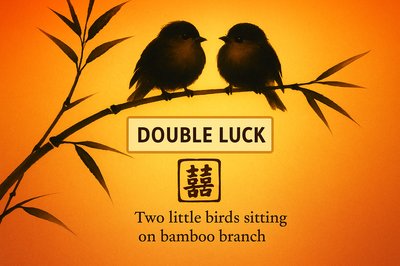 Artistic Representation of Double Luck with Birds and Bamboo