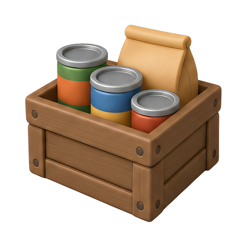 crate filled with canned goods