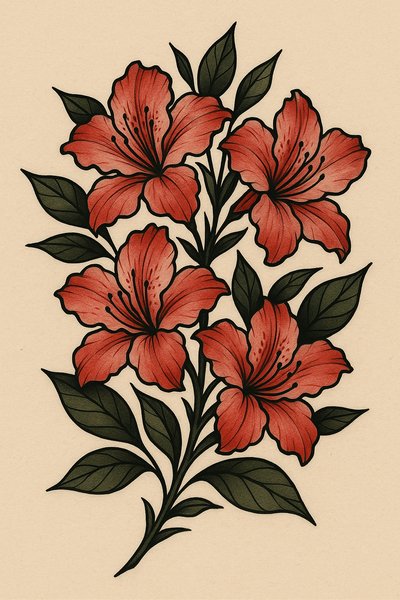 Elegant floral illustration featuring vibrant red flowers