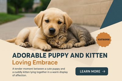 Heartwarming Moment of Puppy and Kitten in Loving Embrace