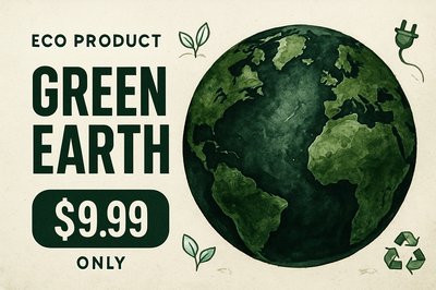 Dynamic Watercolor Art of Green Earth with Eco Product Theme