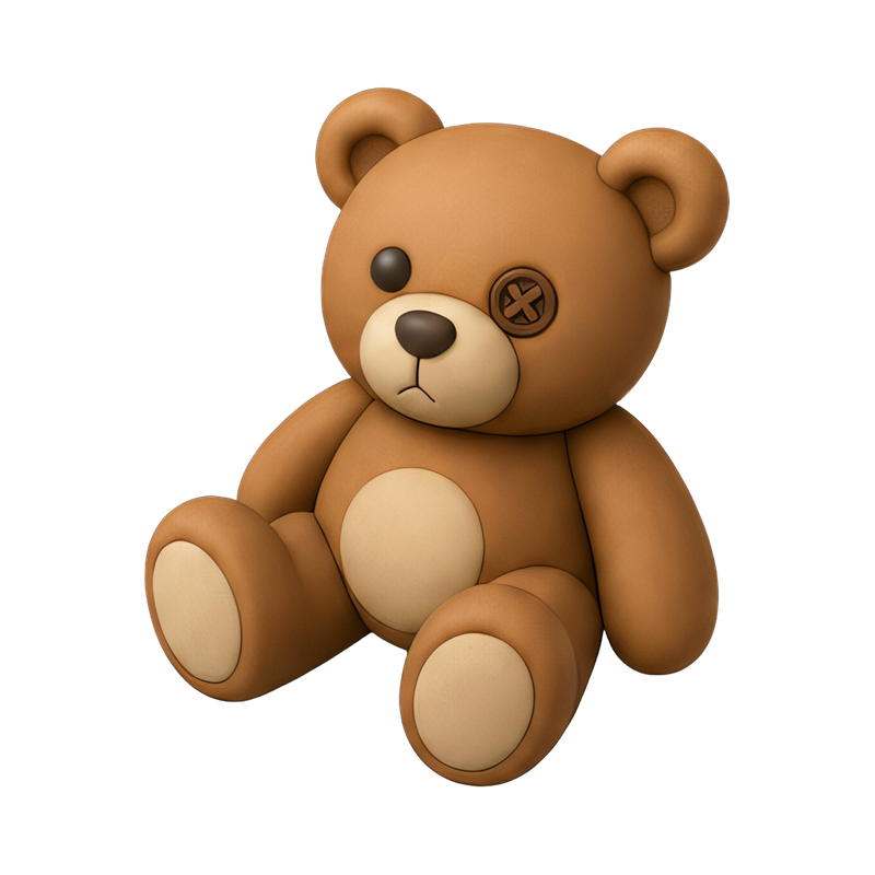 worn teddy bear with missing eye