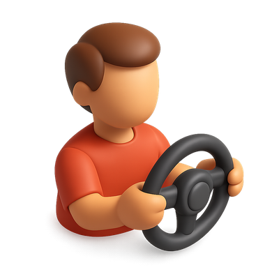 Stylized 3D Driver Icon with Steering Wheel