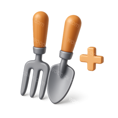 Stylish 3D Garden Tools Icon with Fork and Trowel
