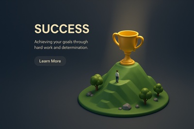 3D Scene Depicting Success with Trophy and Landscape