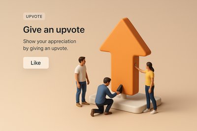 3D Scene Illustrating Upvote Concept with Realistic Characters