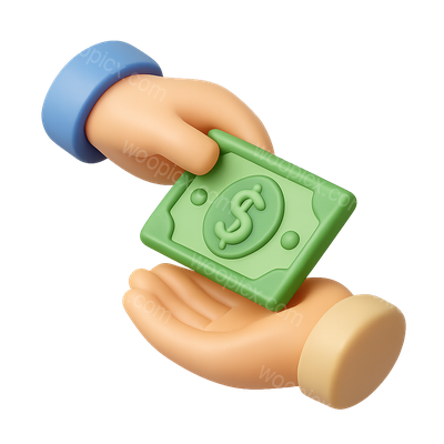 3D Icon of Money Exchange Between Hands