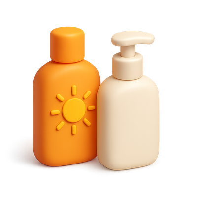 Stylized 3D Sunscreen Bottles in Vibrant Colors