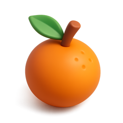 Stylized 3D Citrus Icon with Leaf and Smooth Finish