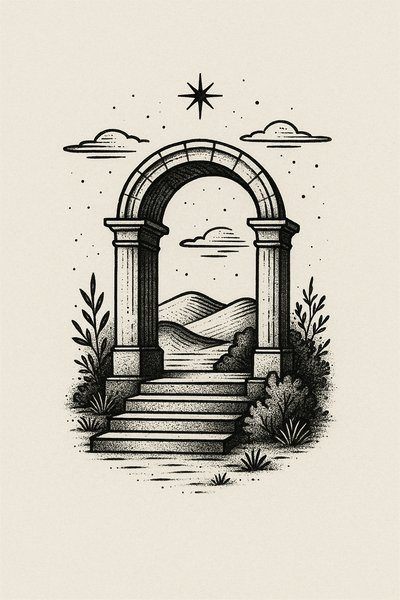 Illustrative Archway with Nature Landscape Design
