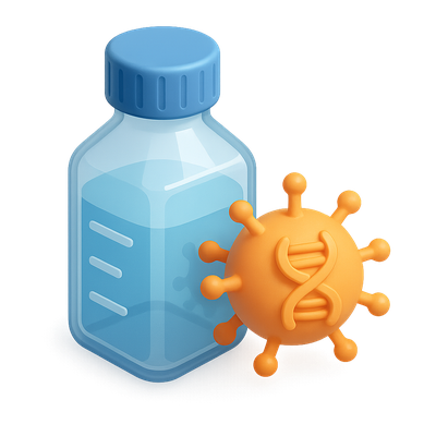 3D Icon of Viral Vector with Bottle and Virus Symbol