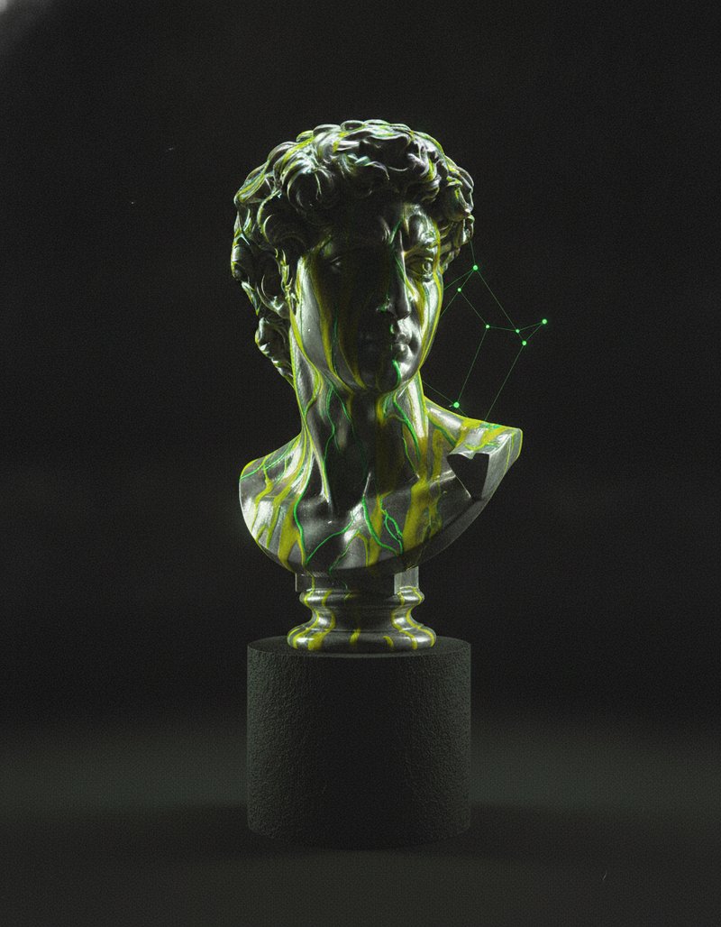 vibrant marble bust in gel light