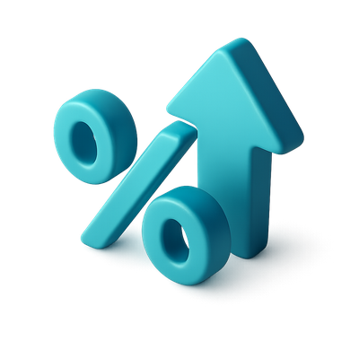 3D Interest Rate Icon with Upward Trend