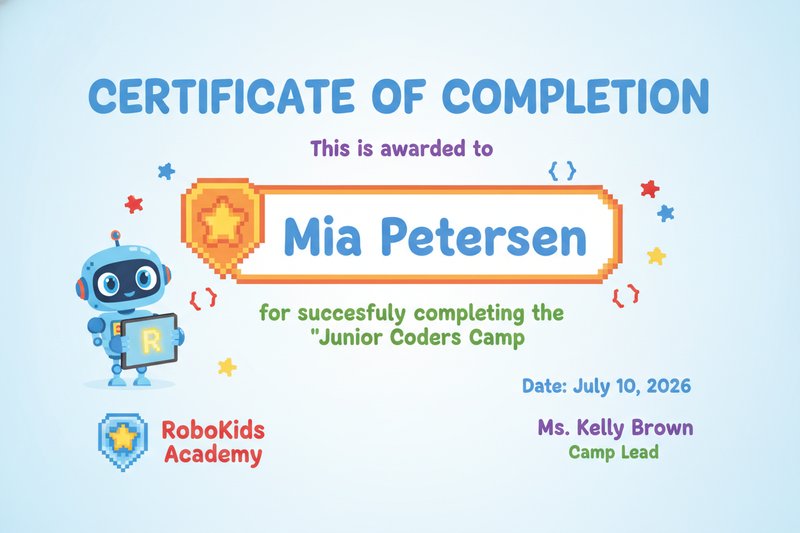 Junior Coders Camp Certificate