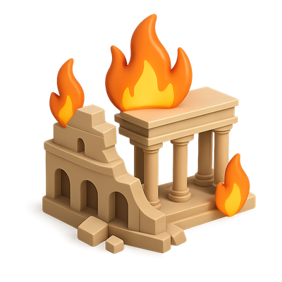 Iconic Representation of Rome in Flames in 3D Style