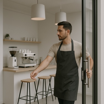 Morning Barista Opening a Modern Cafe