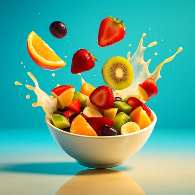 Dynamic Fruit Salad in Realistic Style with Splash Effect
