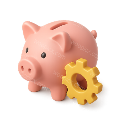 3D Piggy Bank Icon with Gear for Savings Concept