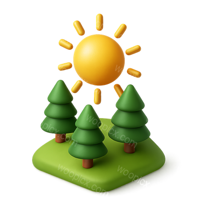 3D Icon of Sun Over Trees in Isometric View