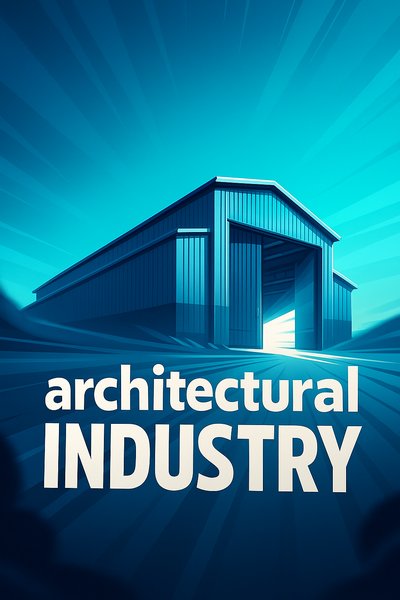 Dynamic Industrial Scene with Open Door and Bold Text