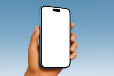 Blue Phone Held Against a Gradient Background