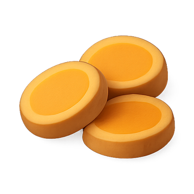 Three Pieces of Round Orange Cheese on a Black Background