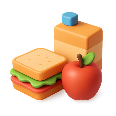 Colorful 3D Lunch Icon Featuring Sandwich and Apple
