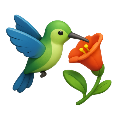 Colorful 3D Hummingbird Icon with Flower