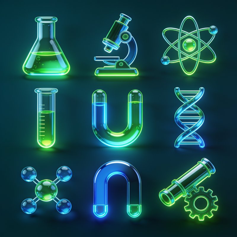 neon science glassware display