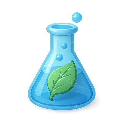 3D Leaf Flask Icon with Bubbles and Transparency