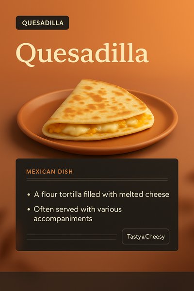 3D Illustration of a Delicious Quesadilla with Text Overlay