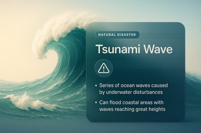 Tsunami Wave Illustration with Informative Overlay