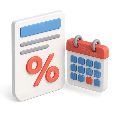 3D Report Icon with Percentage and Calendar Elements