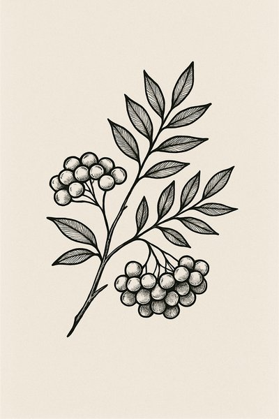 Hand-drawn botanical illustration of a berry branch