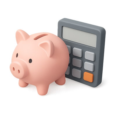 3D Piggy Bank Icon with Calculator in Isometric View