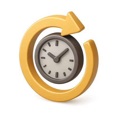 Elegant 3D Icon of a Clock with Refresh Symbol