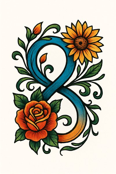 Colorful Floral Number 8 Illustration with Artistic Elements