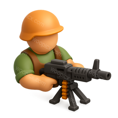 3D Isometric Gunner Icon with Volumetric Detail