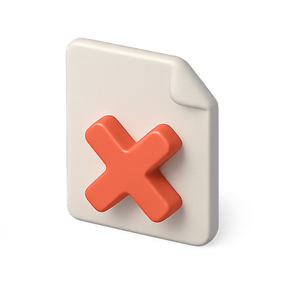 3D Icon of a Document with a Red Cross Symbol