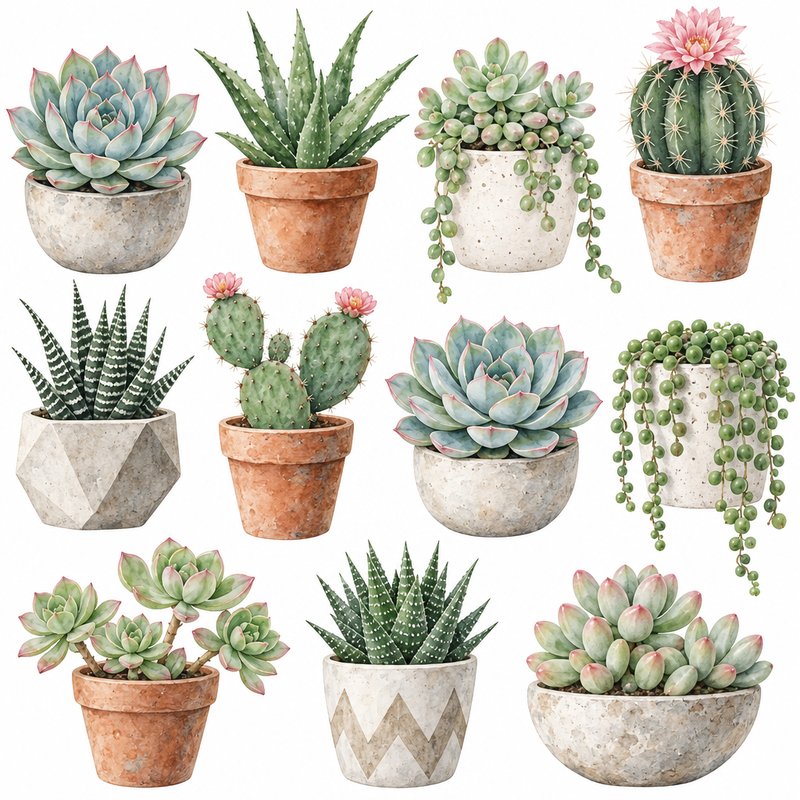 watercolor succulent design elements